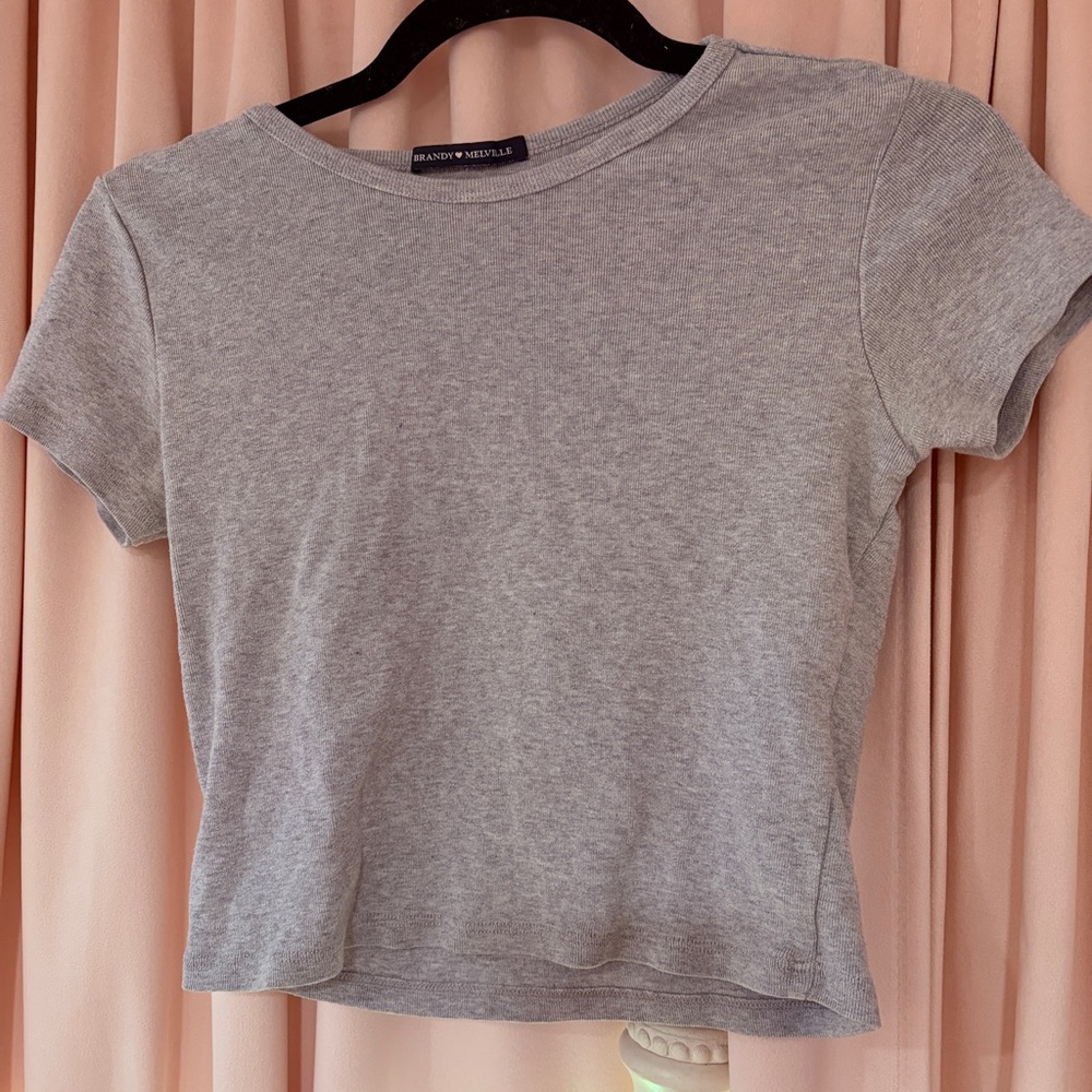 Brandy Melville Light Gray Crop Tee - Short Sleeve Crewneck - Baby tee